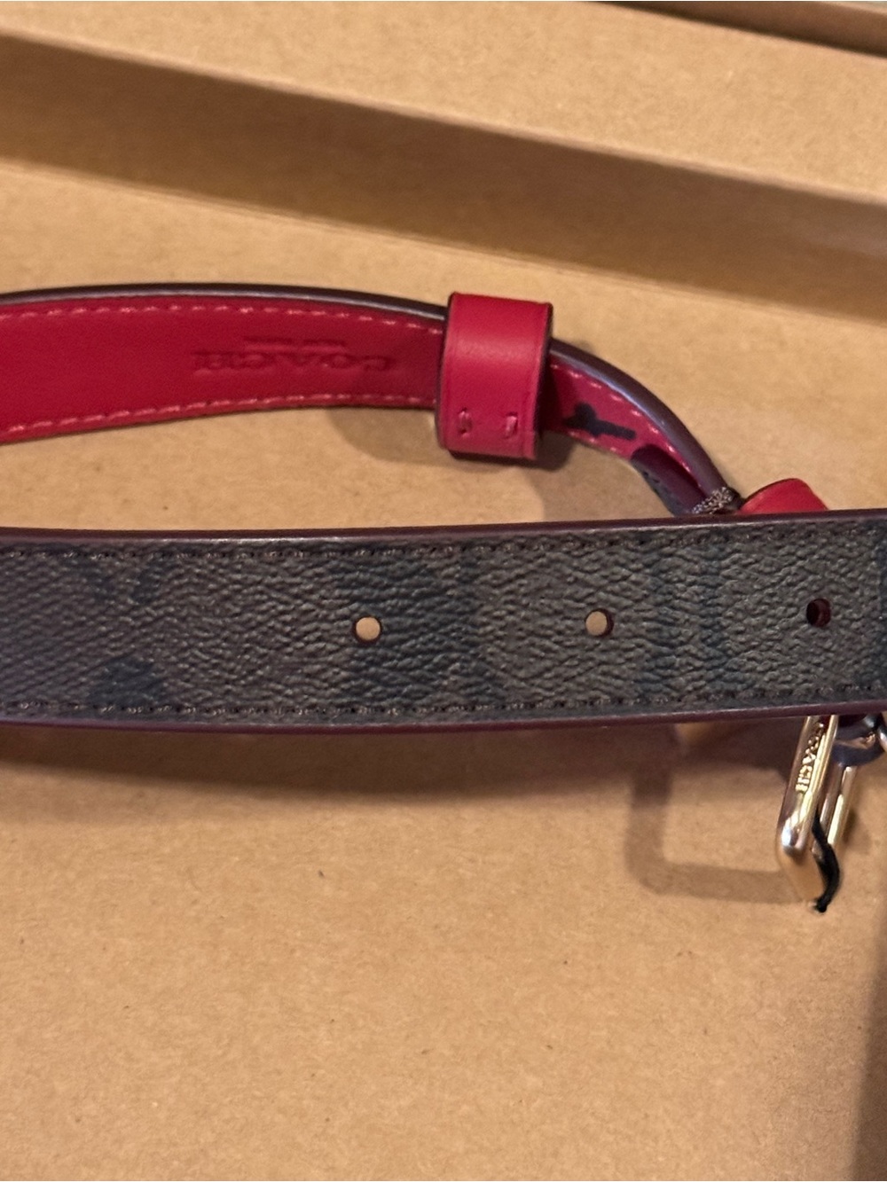 NWT Coach Signature Brown Red Gold Leather Dog Collar MEDIUM 13”- 16” AUTHENTIC - Picture 5 of 6